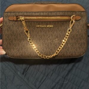 Michael Kors Brown Leather and Gold Chain Bag